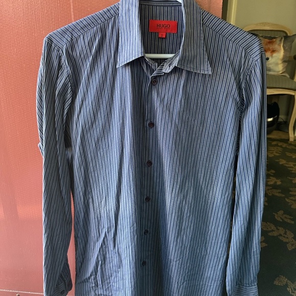 HUGO Men's Navy Pinstripe Dress Shirt - Picture 1 of 5
